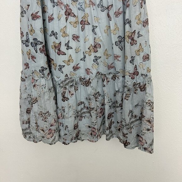 Mile Gabrielle Blue Butterfly Floral Tiered Dress Size S Lace Neck Sleeveless - Picture 8 of 11